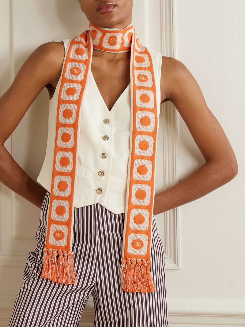 Valentino Antibes fringed cotton-blend jacquard scarf Orange outlook
