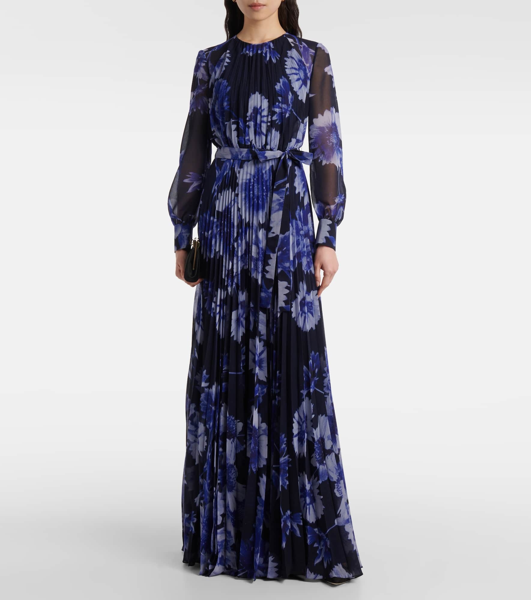 Floral pleated voile gown - 2