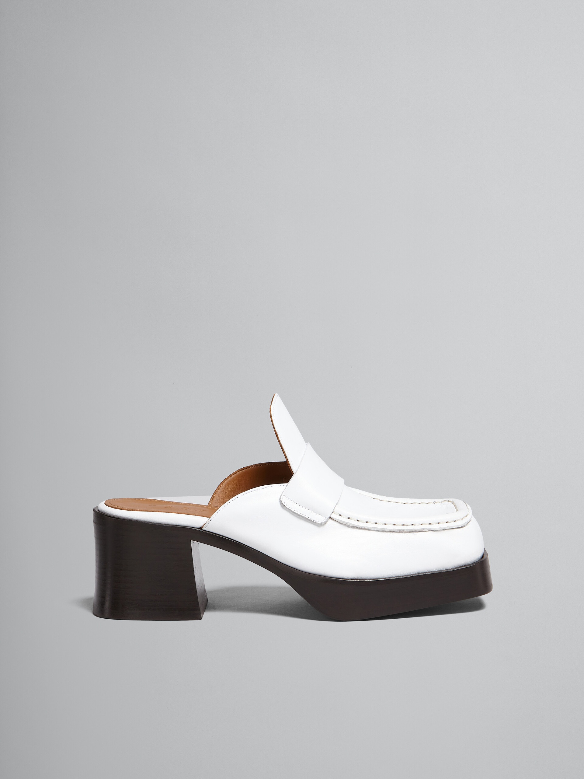 WHITE LEATHER HEELED MULE - 1