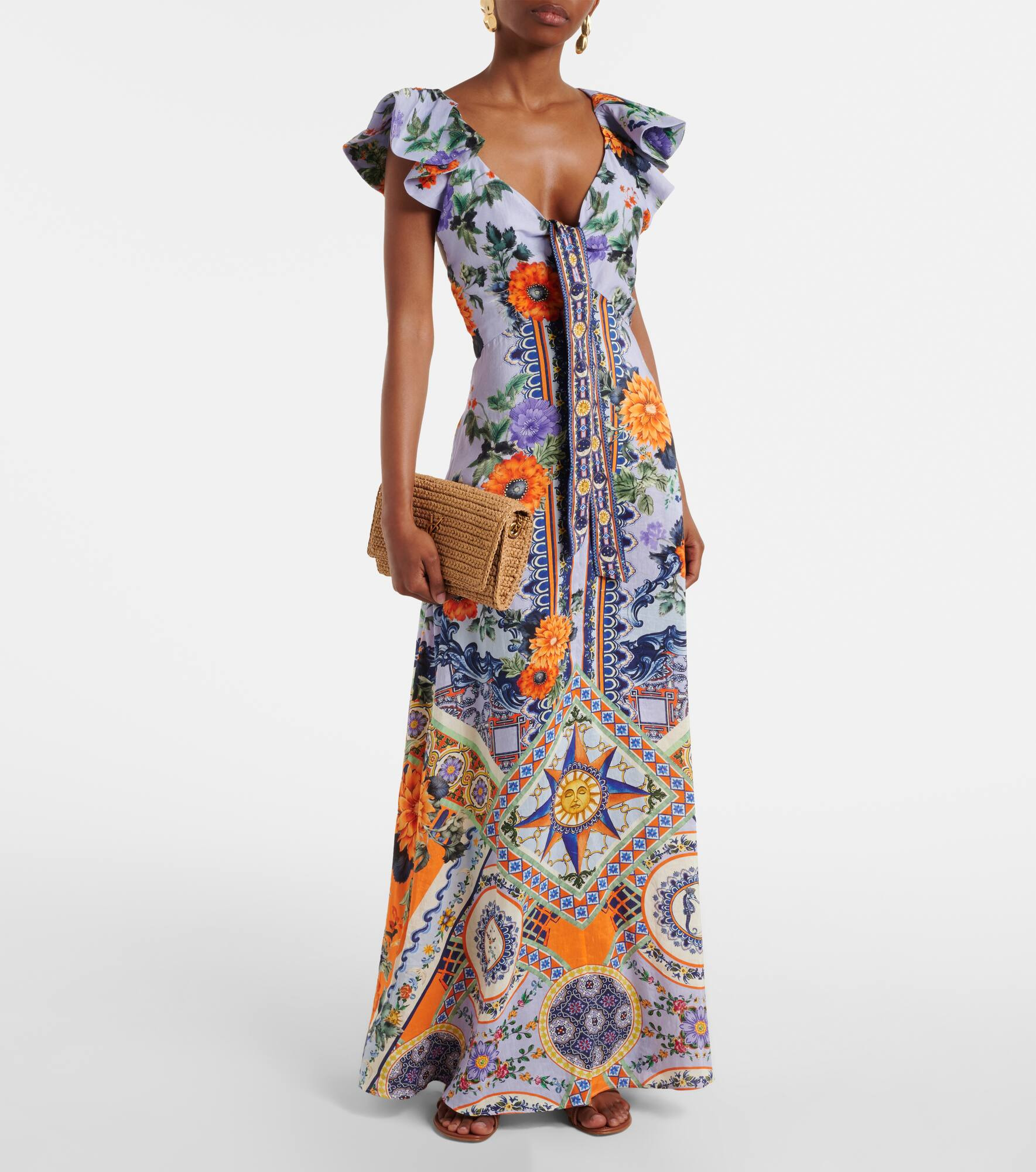 Printed linen and silk maxi dress - 2