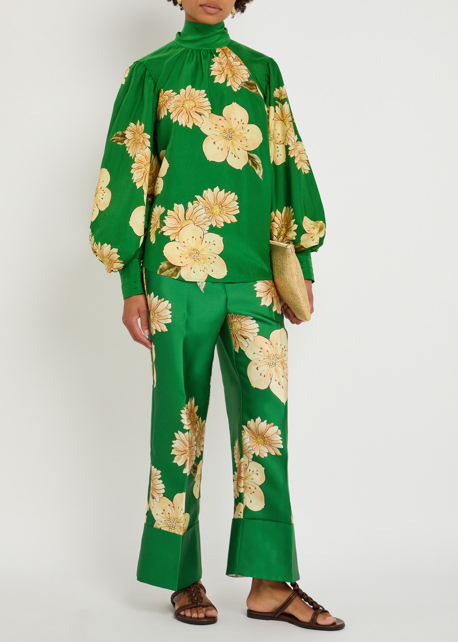 Alemais Sage Floral-print Satin Trousers - 4