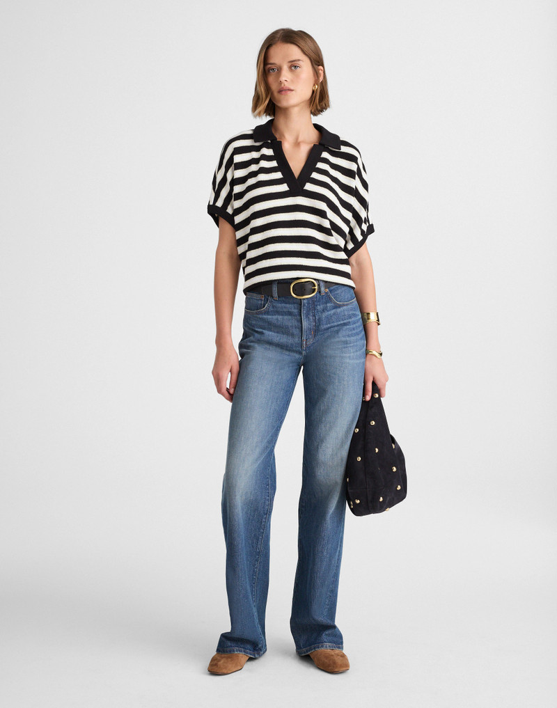 Relaxed V-Neck Polo Shirt in Stripe 3