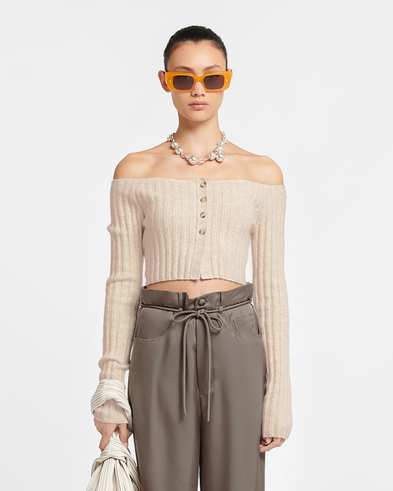 Off-The-Shoulder Jersey Cardigan - 1