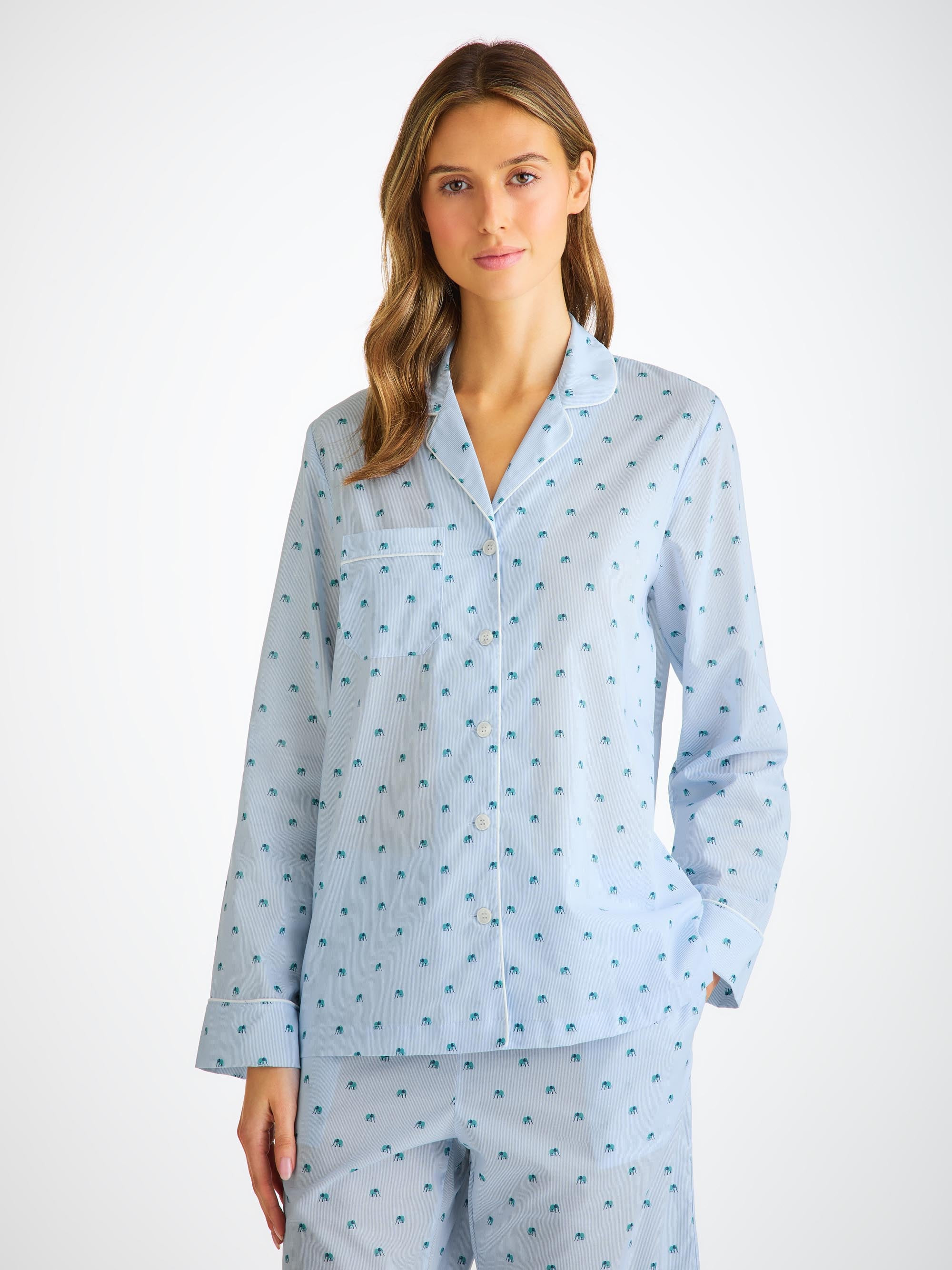 Women's Pajamas Cotton Batiste Blue Elephant Print - 4