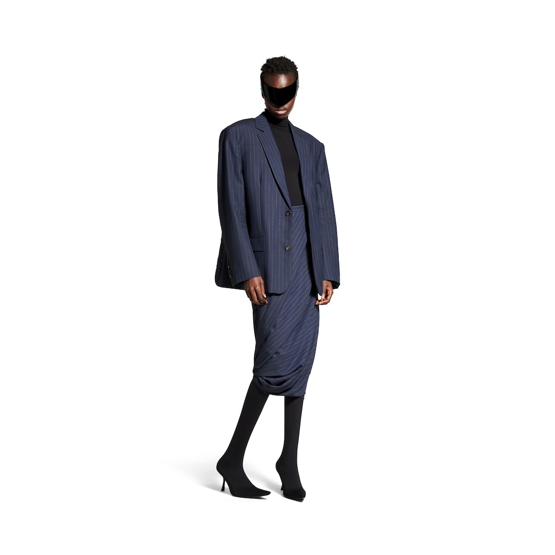 Women's Twisted Tailored Skirt in Dark Navy - 2