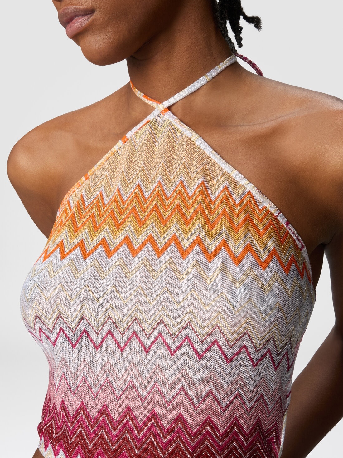 Lamé zigzag viscose blend top with halter neckline - 5