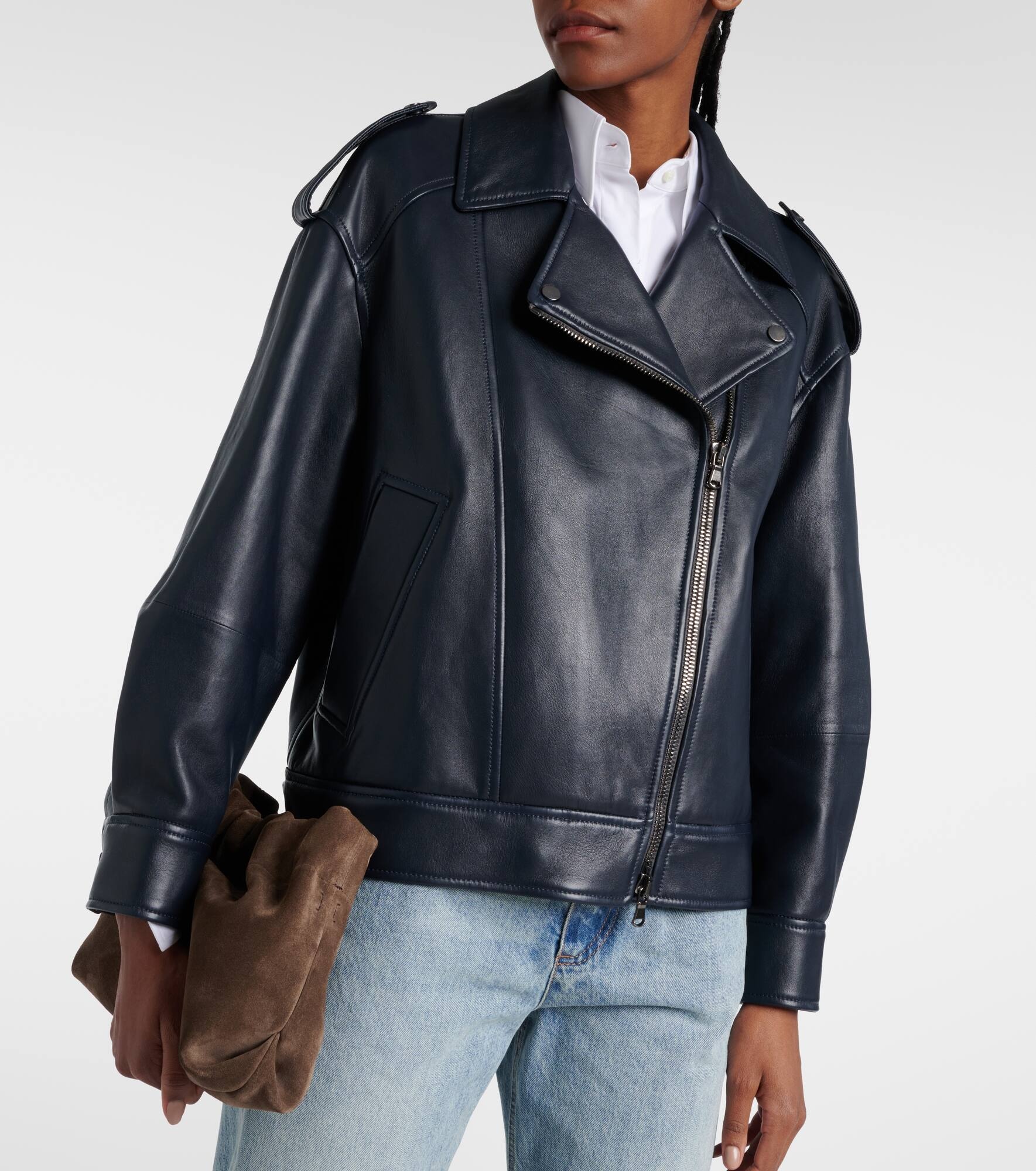 【ブルネロクチネリ】 Jackets - Biker Jackets ジャケット Brunello Cucinelli Oversized leather biker jacket