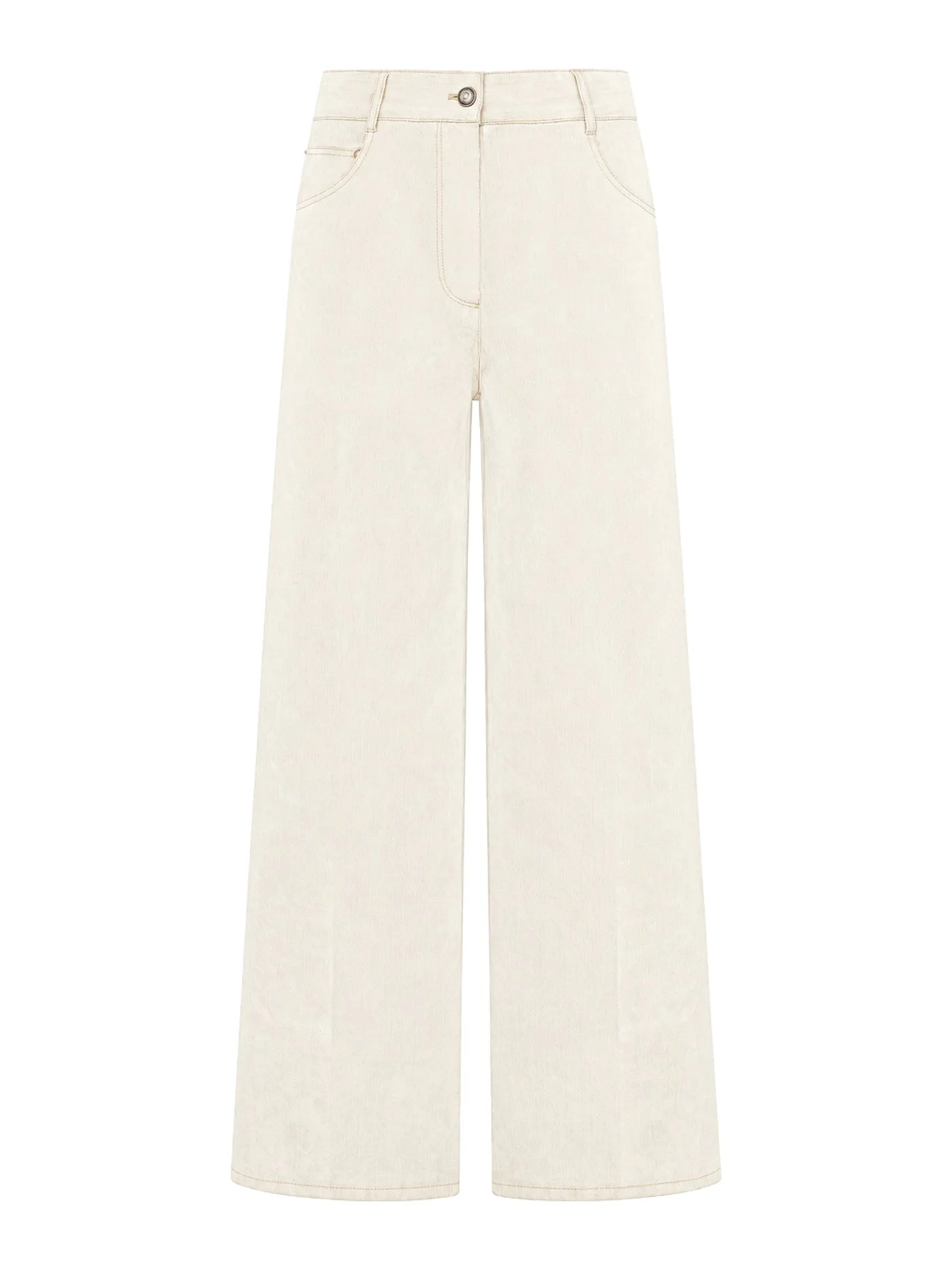 IVORY FLOCKED DENIM WIDE-LEG JEANS - 1