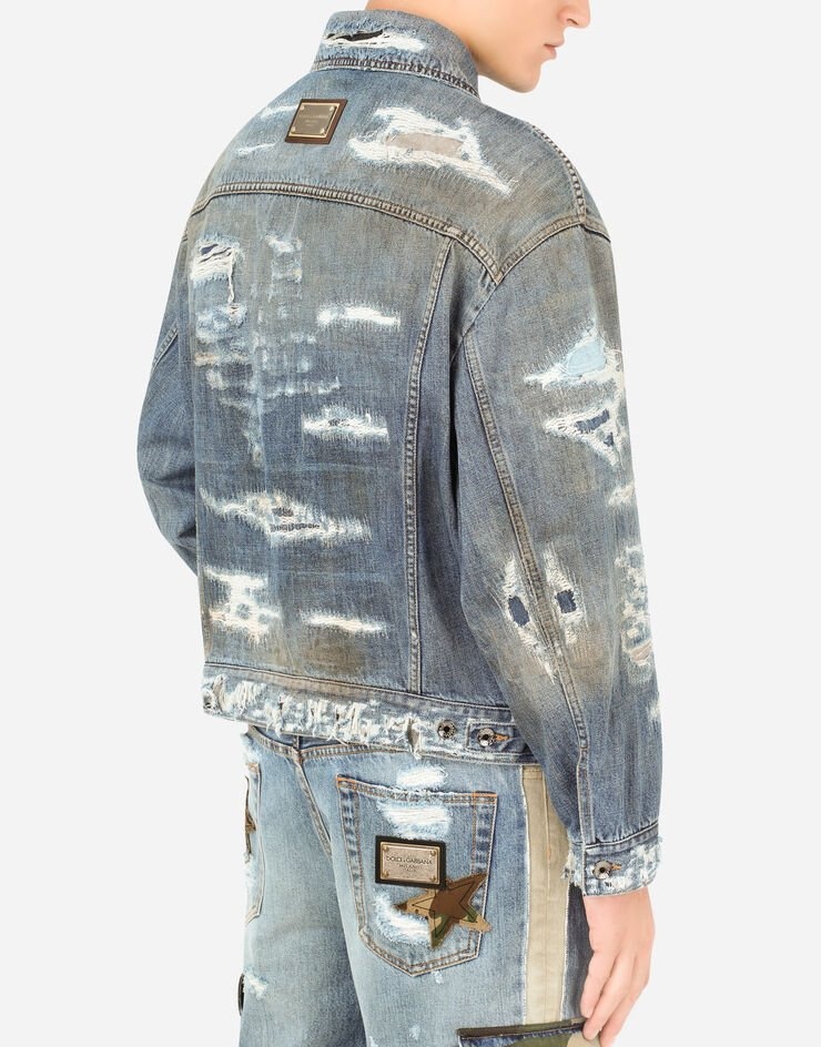 Blue wash denim jacket with rips - 5