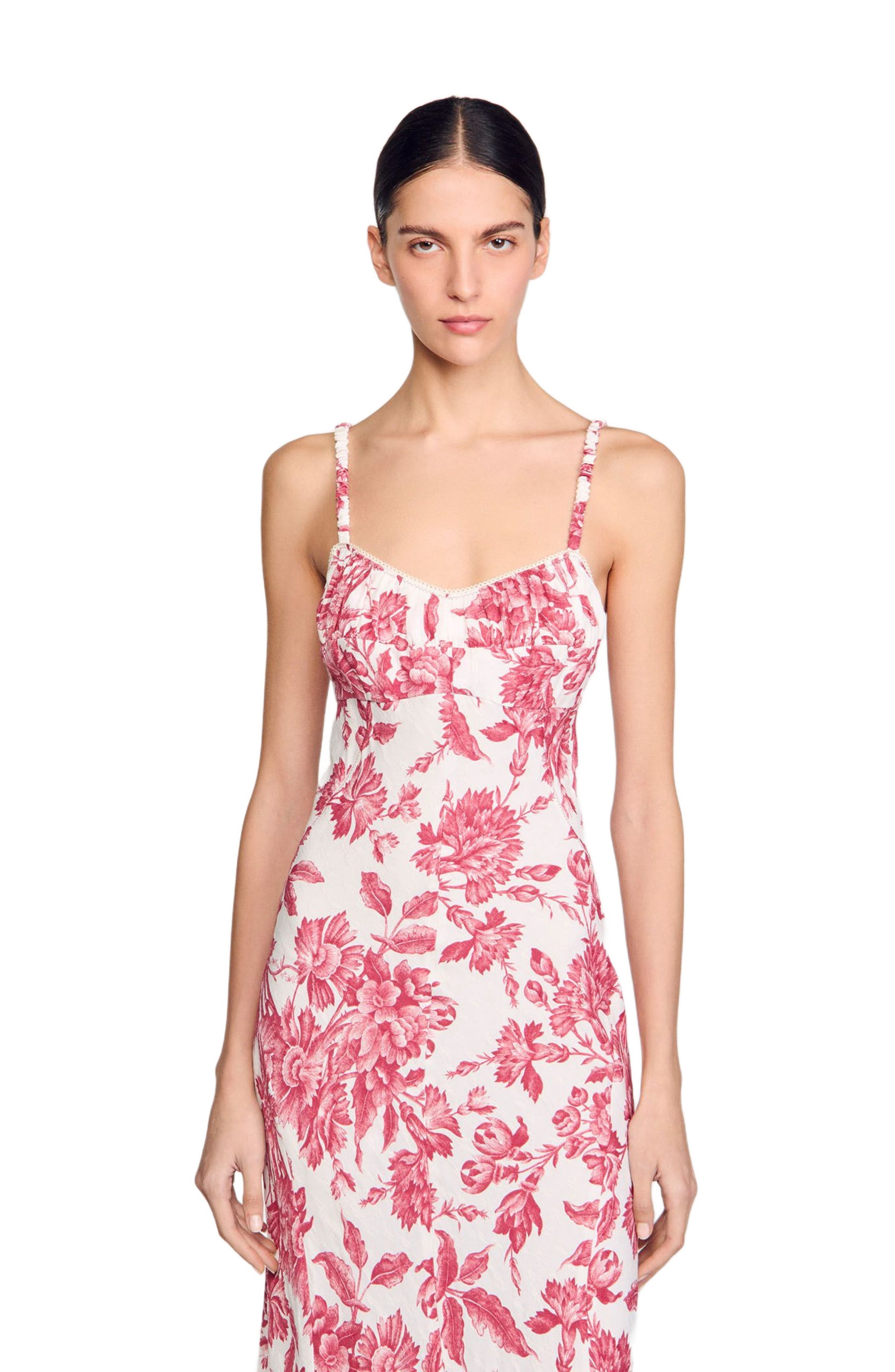SANDRO Floral print maxi dress in White /Red at Nordstrom - 3