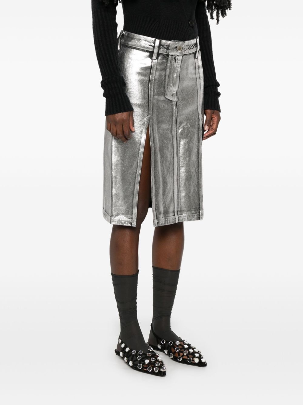 coated denim midi skirt - 3
