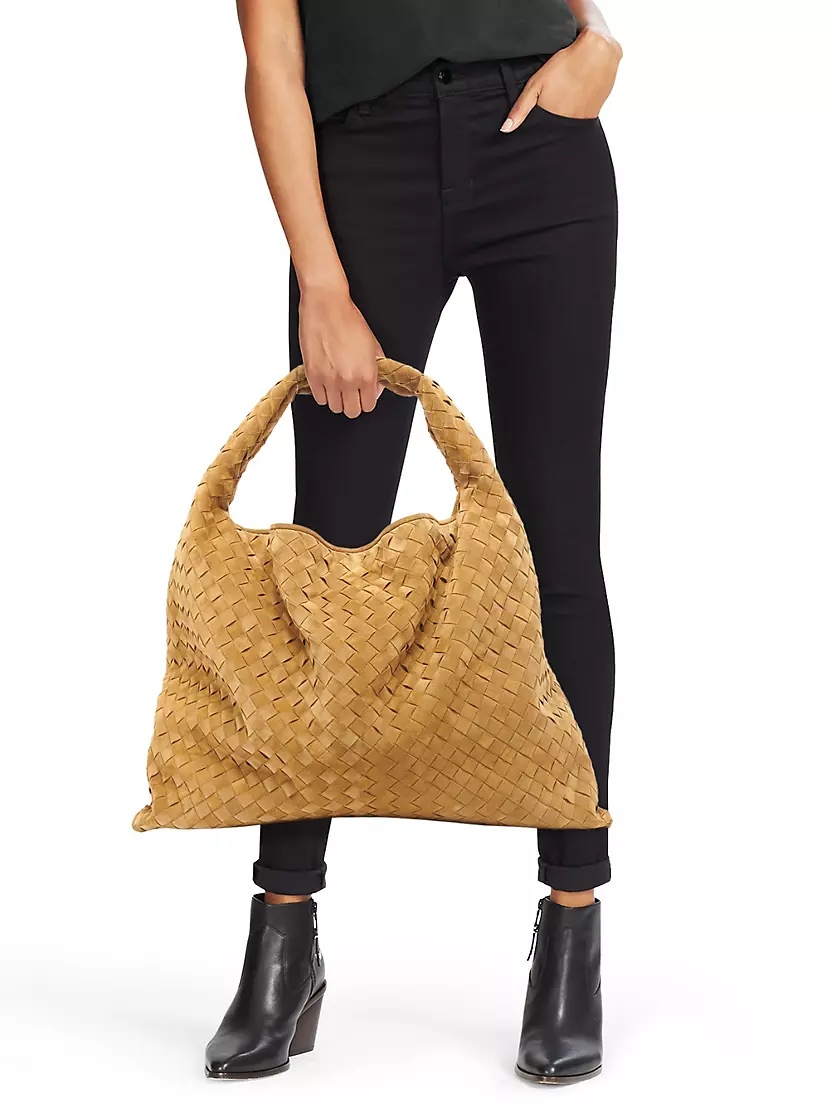 Bottega Veneta Large Hop Intrecciato Suede Hobo Bag