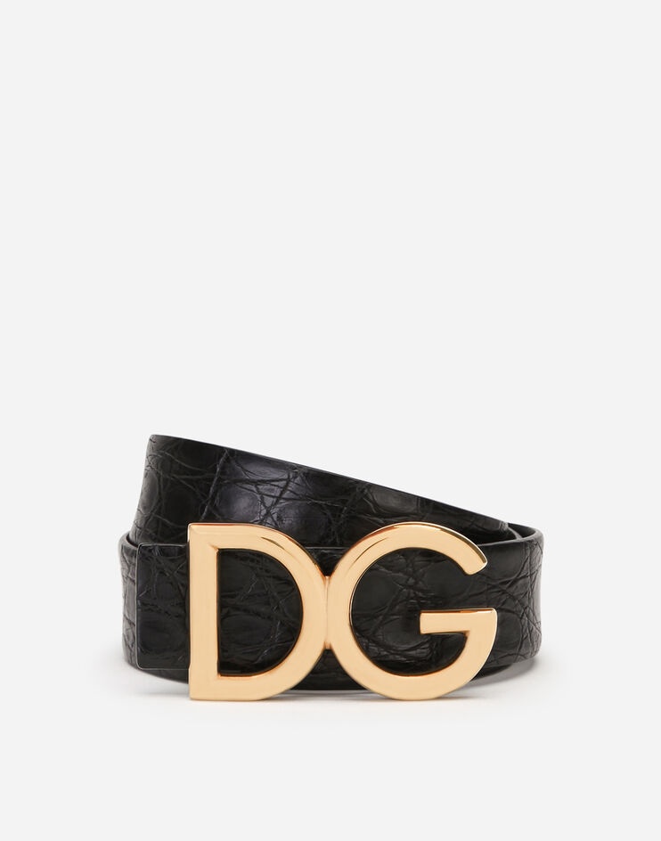 Crocodile flank nappa leather belt with DG logo - 1