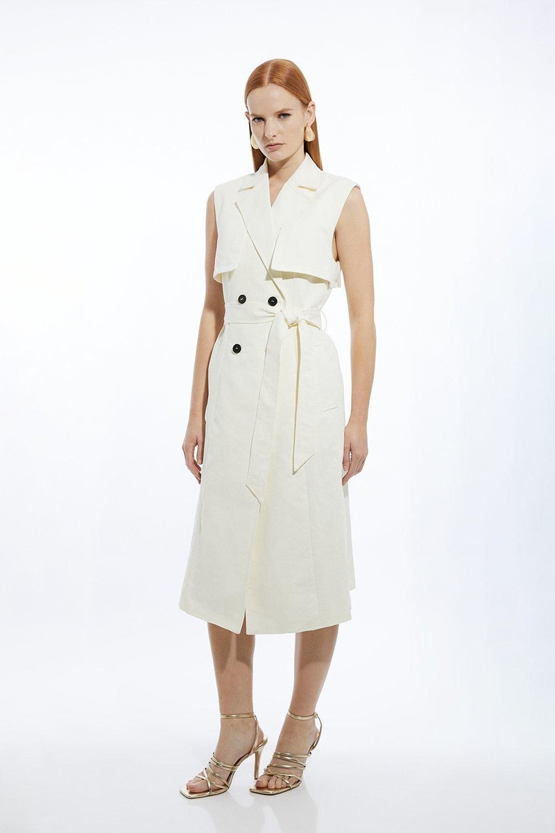 Tailored Sleeveless Belted Trench Coat 1