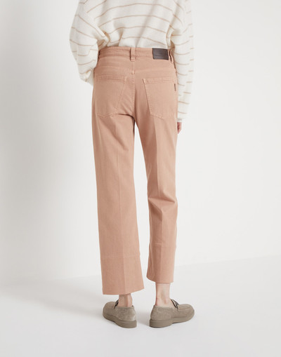 Brunello Cucinelli Garment-dyed kick flare trousers in comfort soft denim with shiny tab outlook