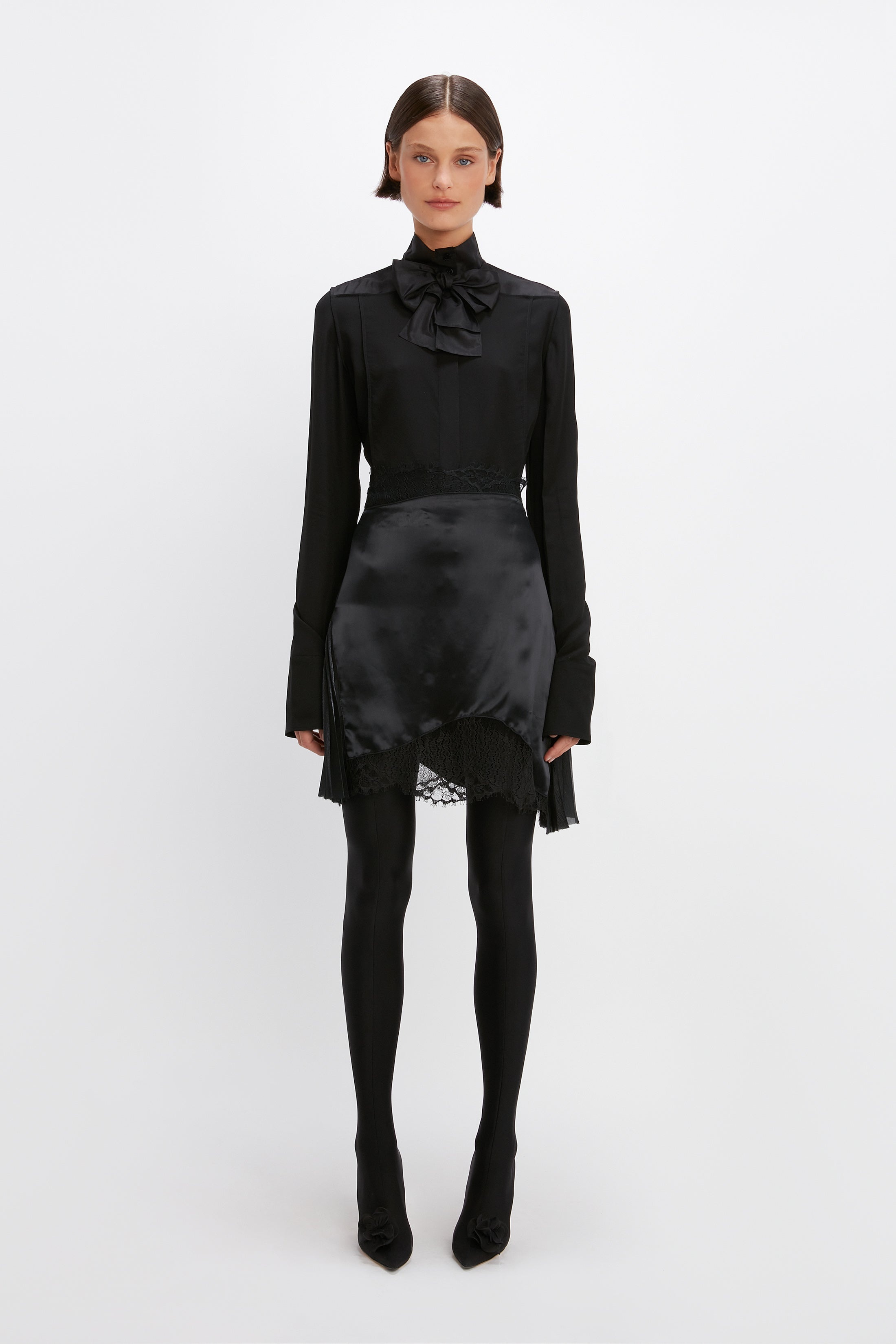 Lace Detail Mini Skirt in Black - 2