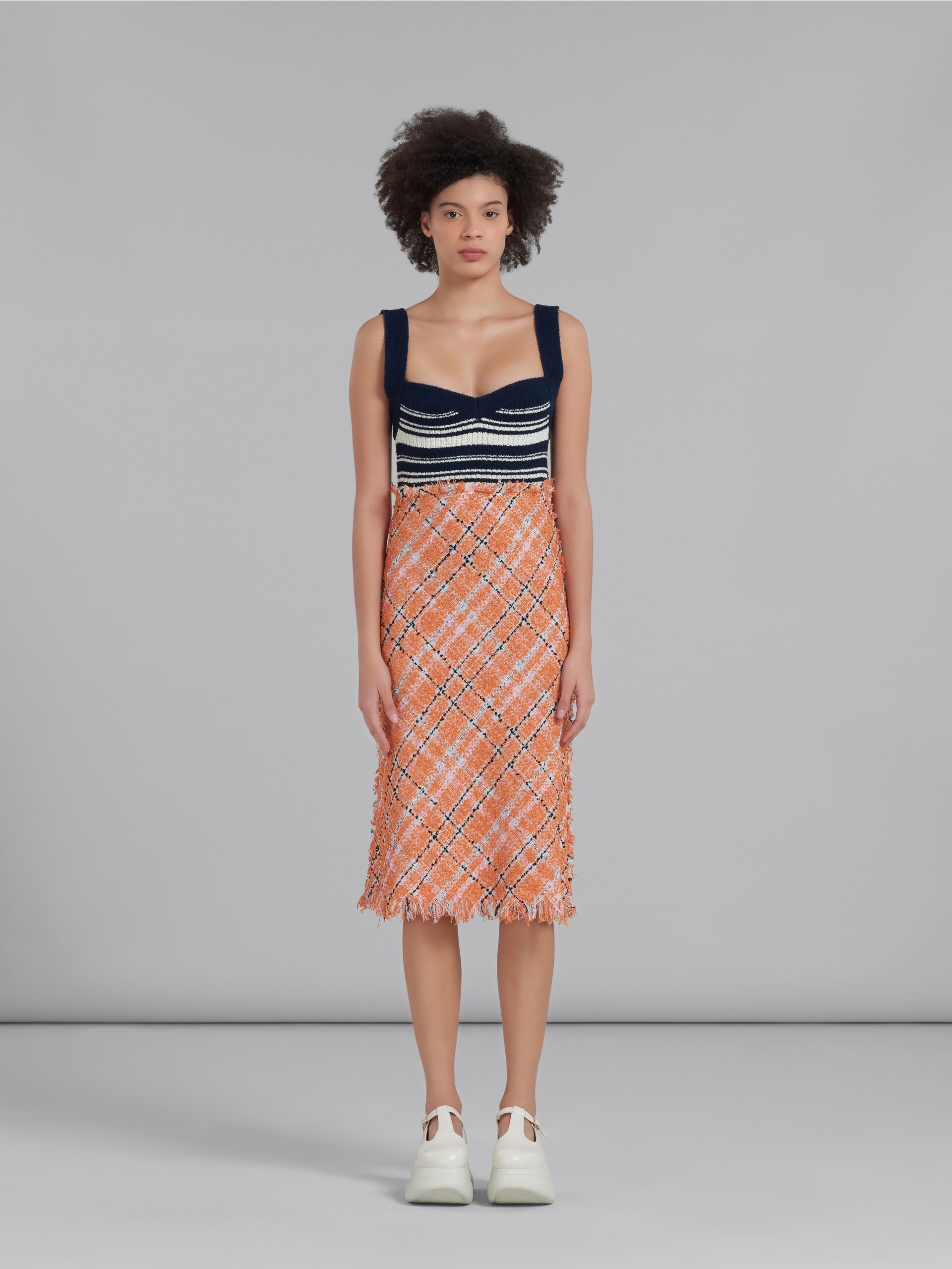 COTTON TWEED DRESS WITH KNITTED TOP - 2
