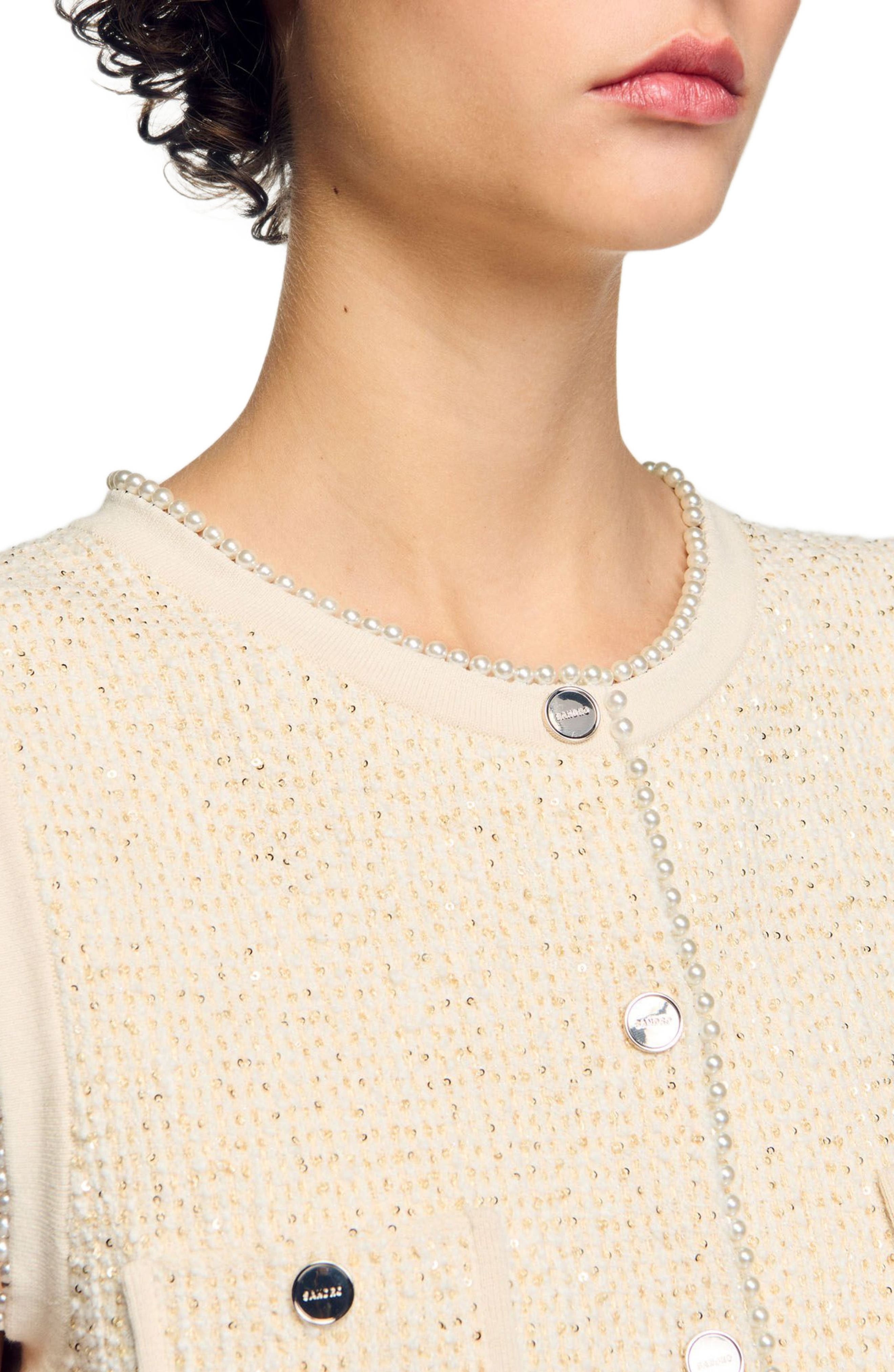 SANDRO Decorative tweed waistcoat in Ecru at Nordstrom - 4