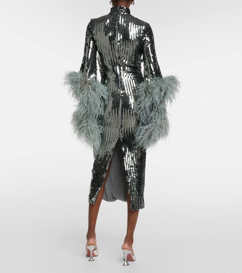 Del Rio feather-trimmed sequined midi dress 3