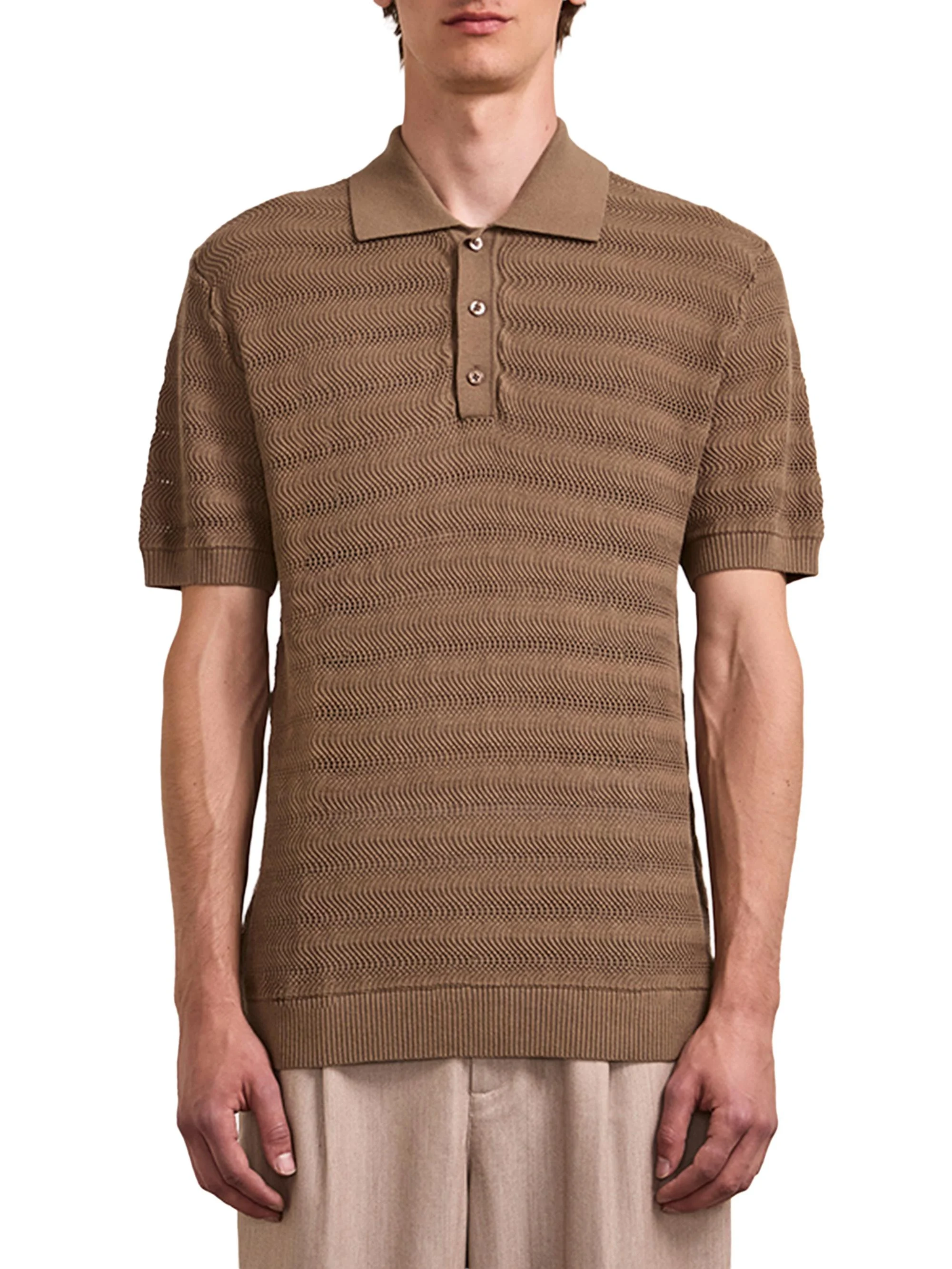 Men's Vidal Cotton Jacquard Polo Shirt - Khaki - 1
