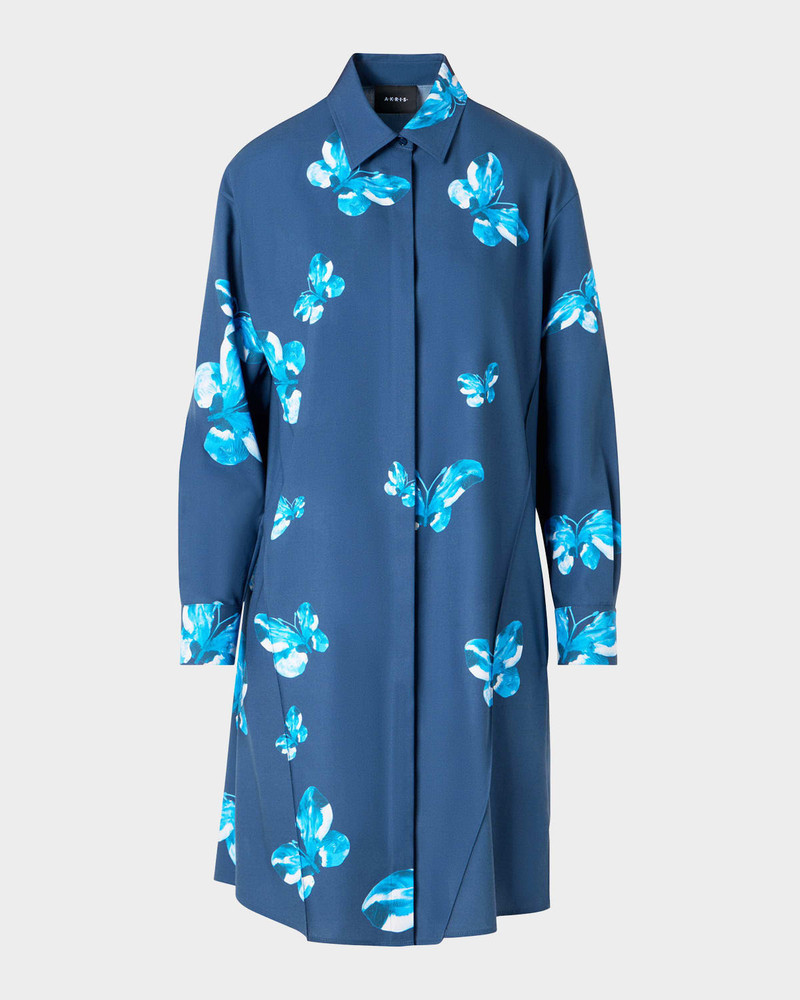 Butterfly-Print Poplin Long-Sleeve Shirtdress 1