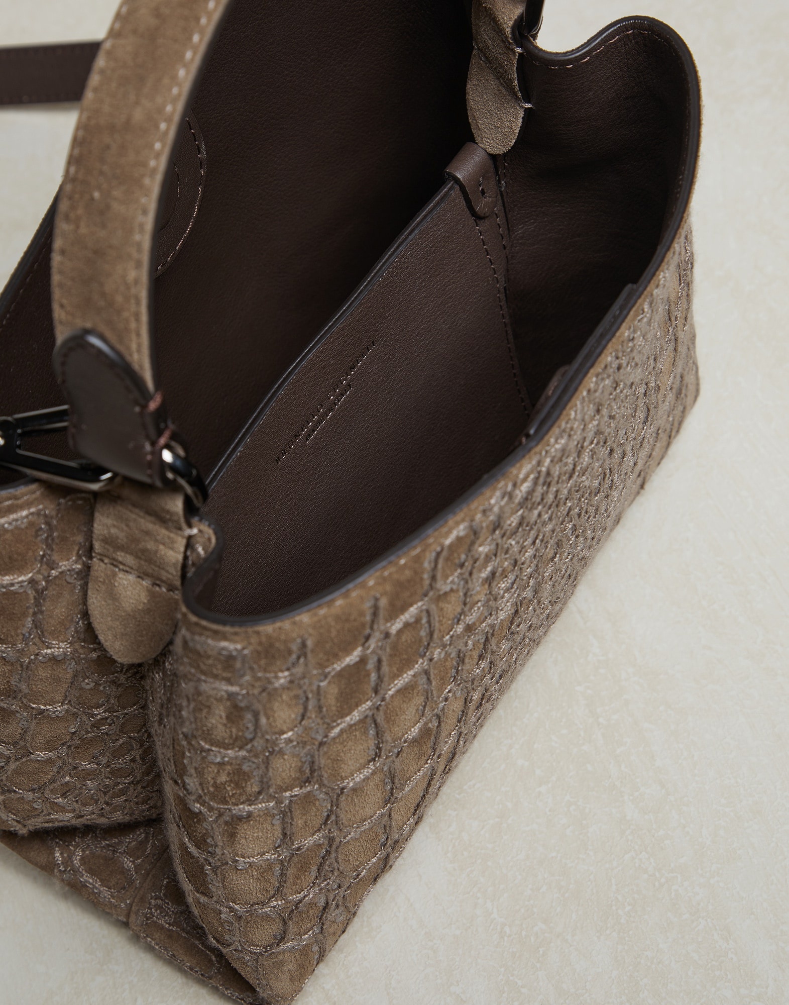 Crocodile embroidery bag in suede - 5