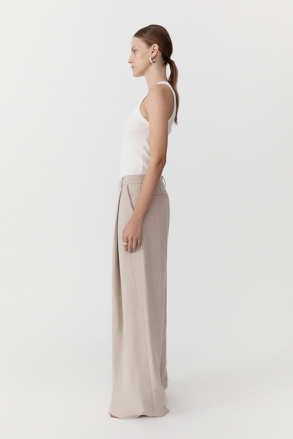 Linen Overlap Waist Trousers - Natural - 3