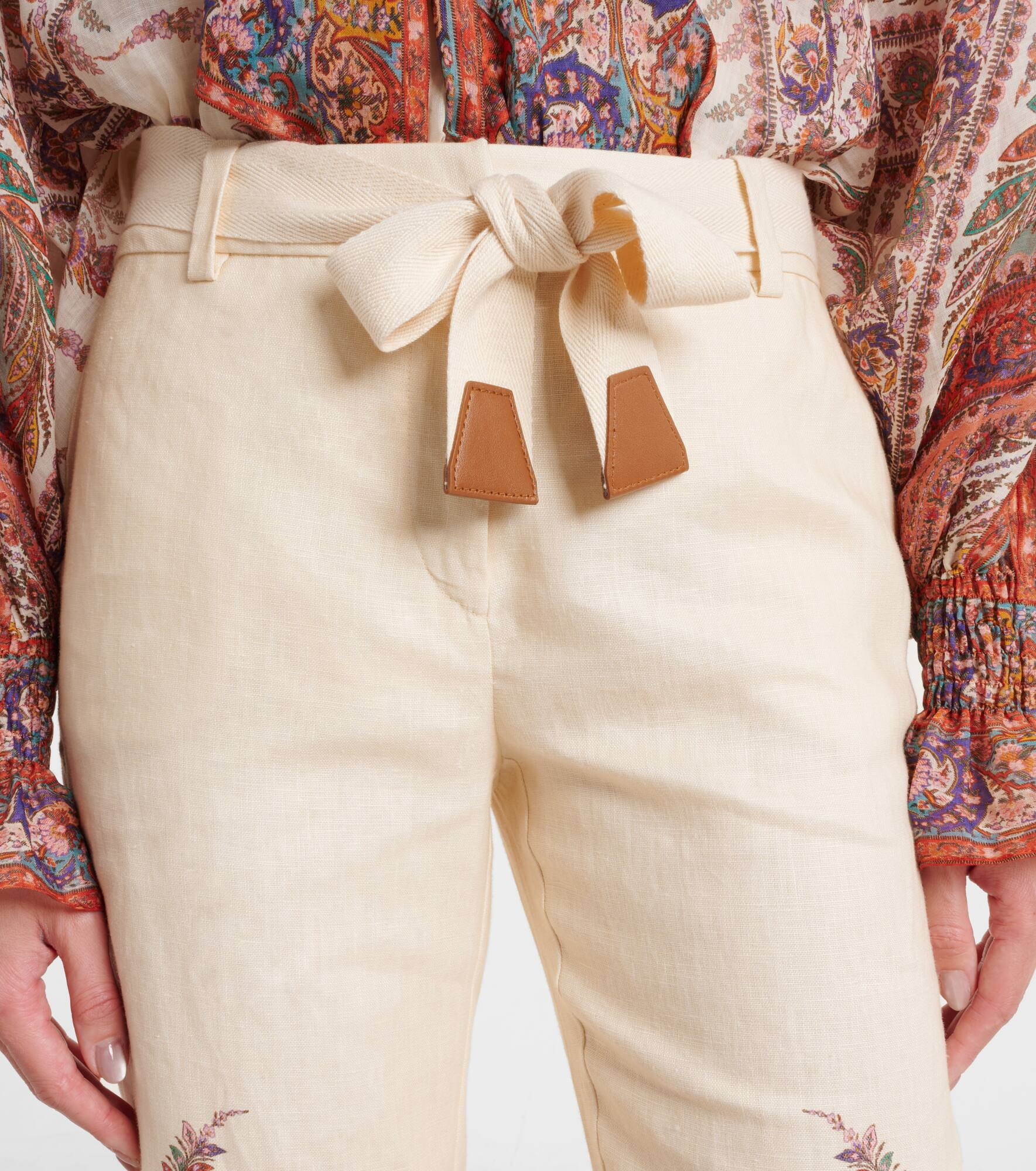 Paisley linen flared pants - 4