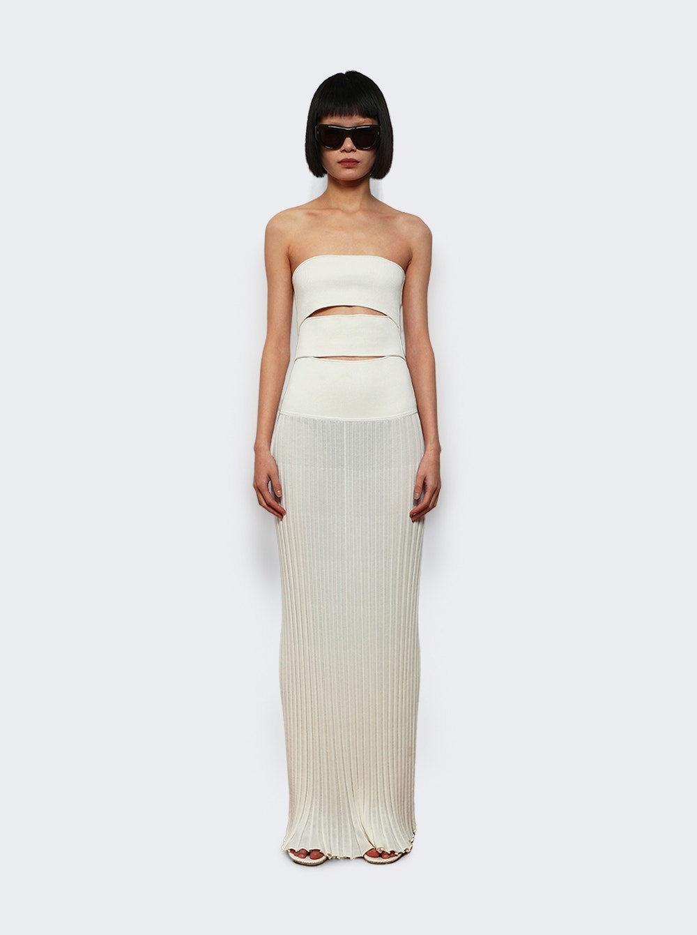 Slashed Knit Sunray Strapless Dress White - 2