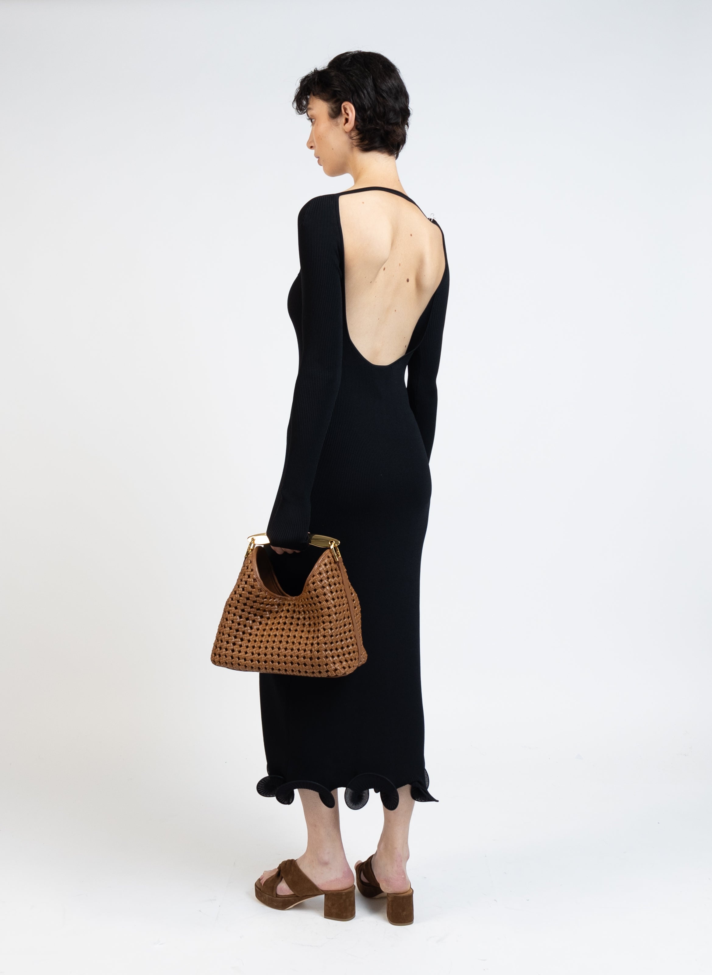 Long Sleeve Knit Dress/Black - 4