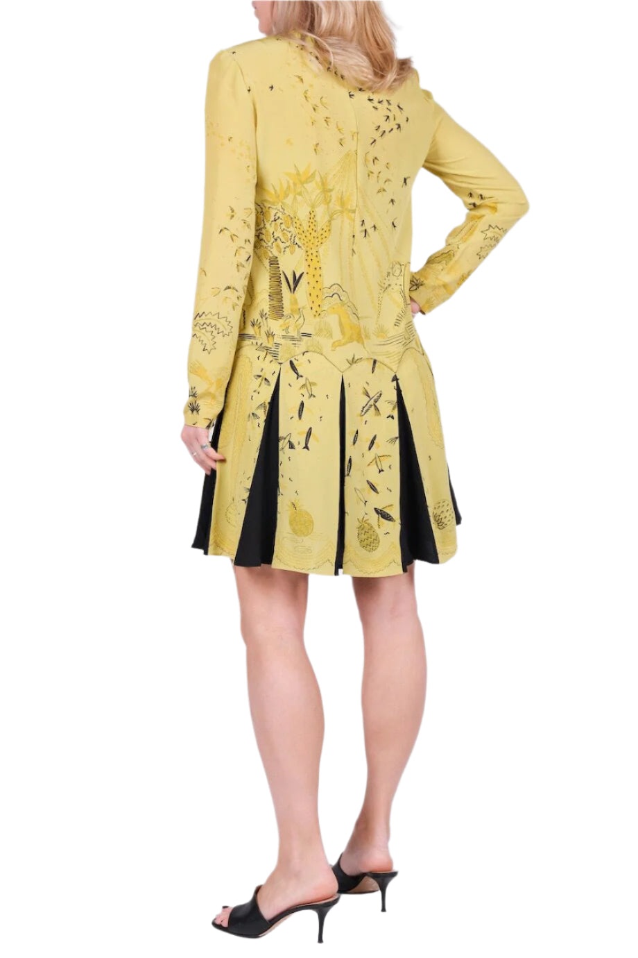 Valentino Garavani Yellow Pleated Hem Printed Dress - 2