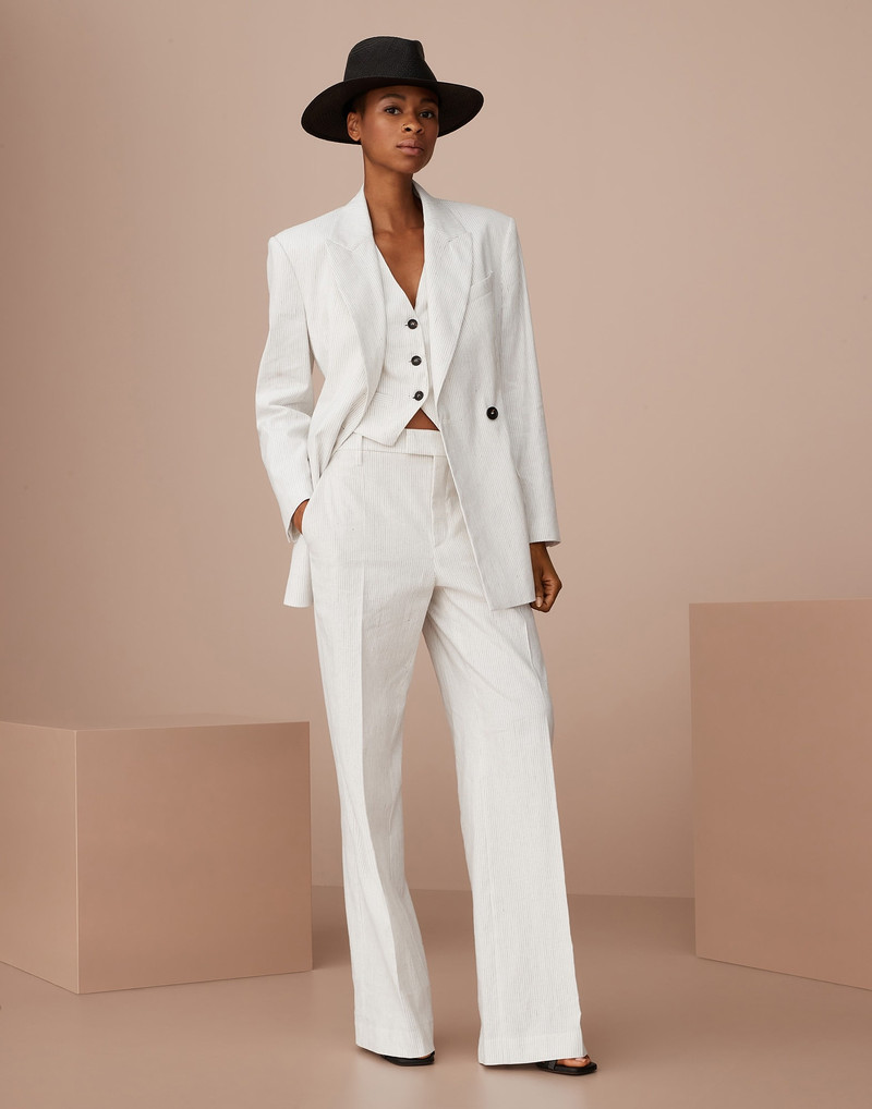 Striped comfort linen and cotton loose flared trousers with monili 4