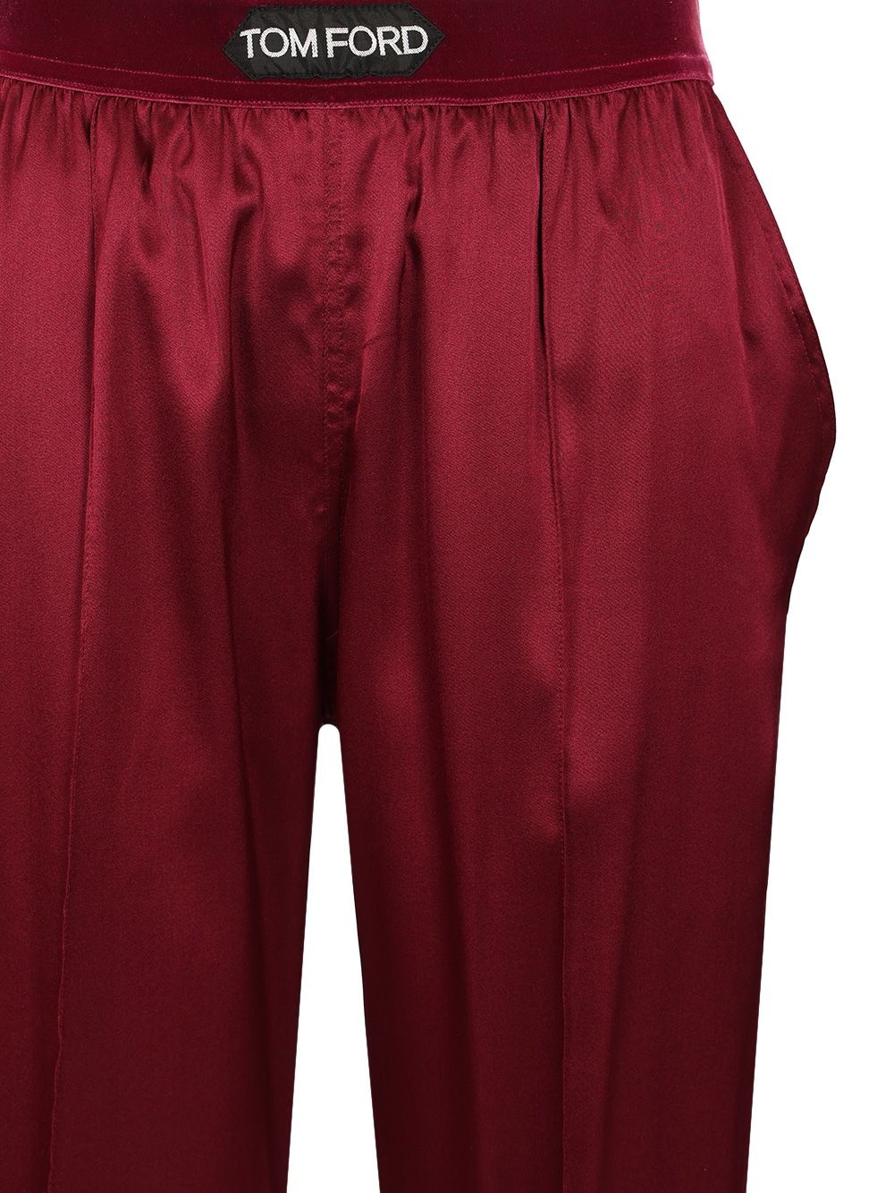 Stretch Silk Satin Pj Pants Trousers Red - 4