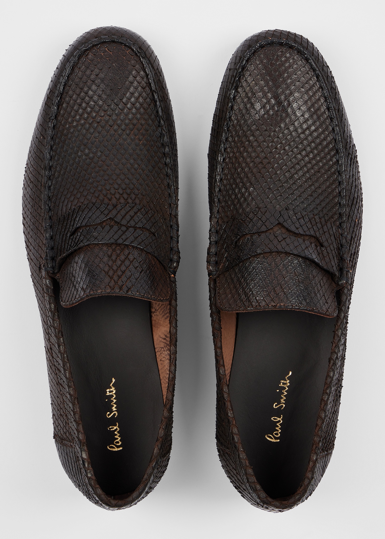 Dark Brown Textured-Leather 'Sellers' Loafers - 3