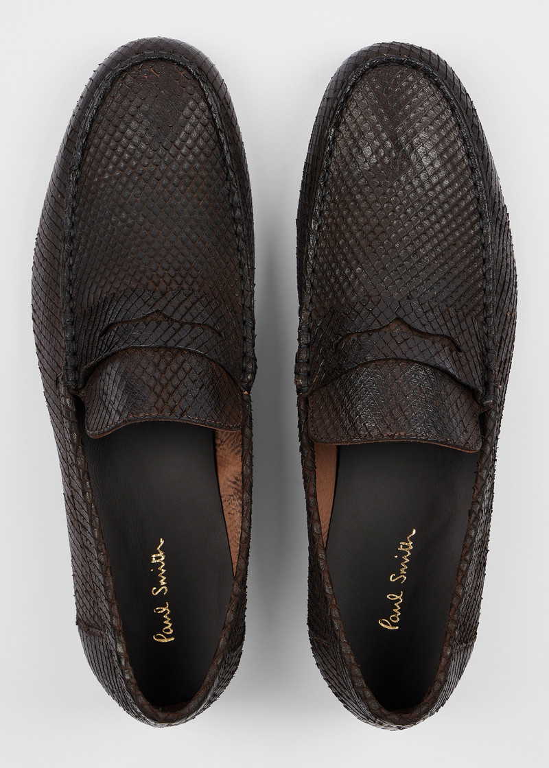 Dark Brown Textured-Leather 'Sellers' Loafers 3