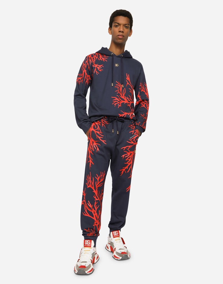 Jersey hoodie with coral print - 5