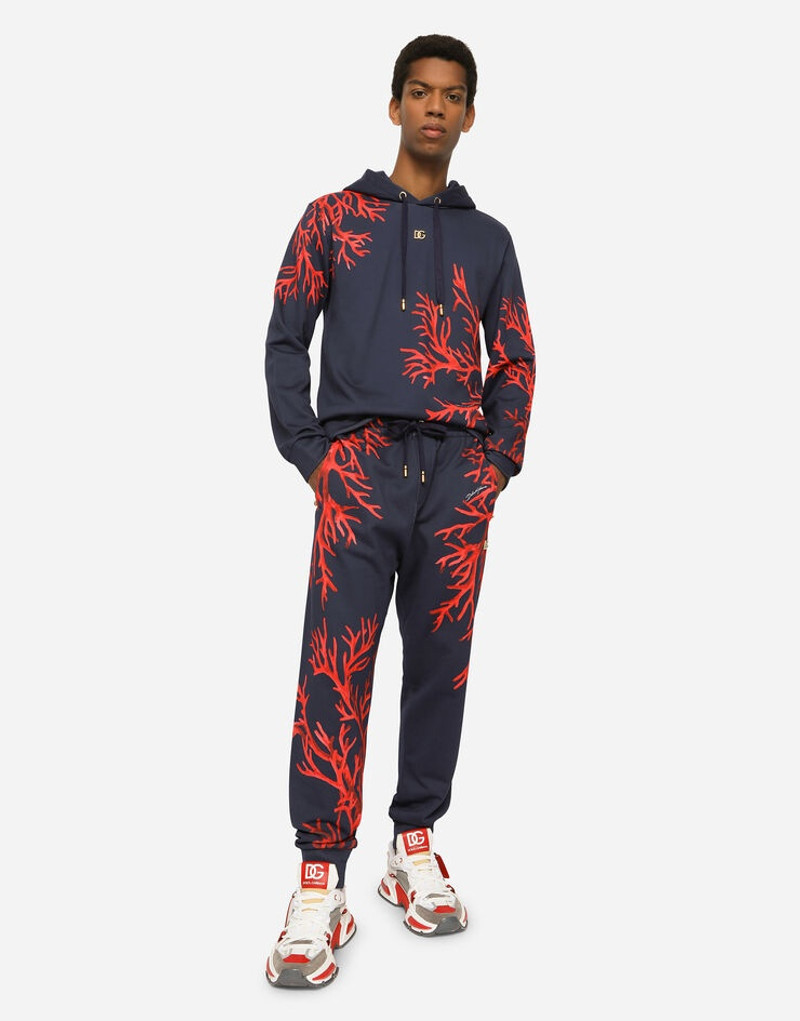 Jersey hoodie with coral print 5