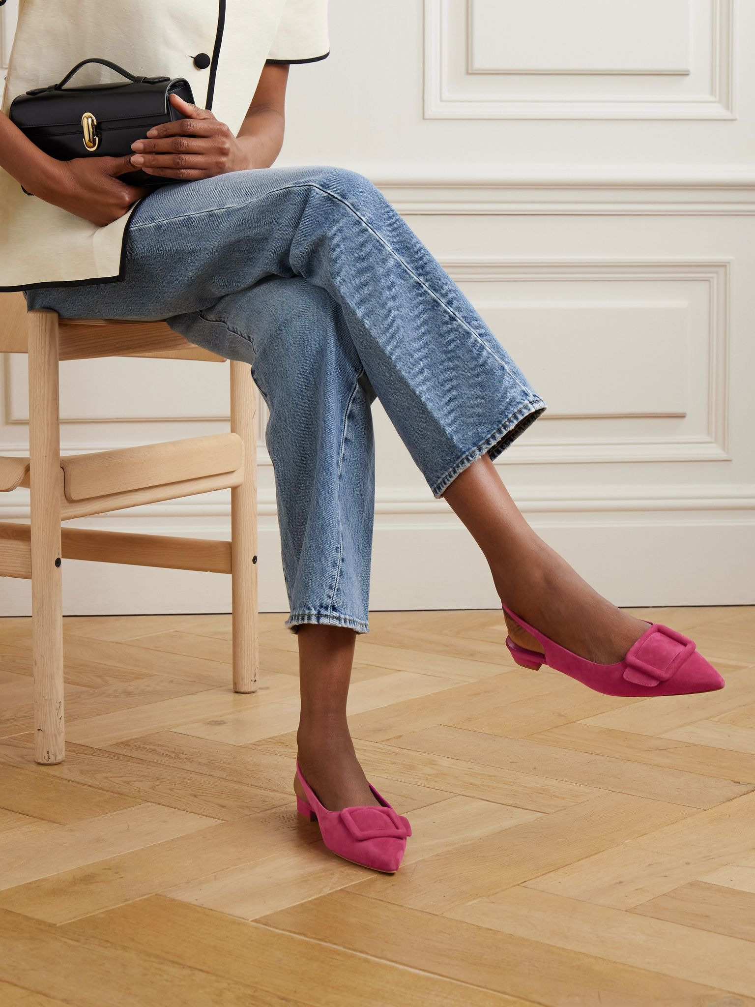 Maylura buckled suede slingback flats Pink - 2