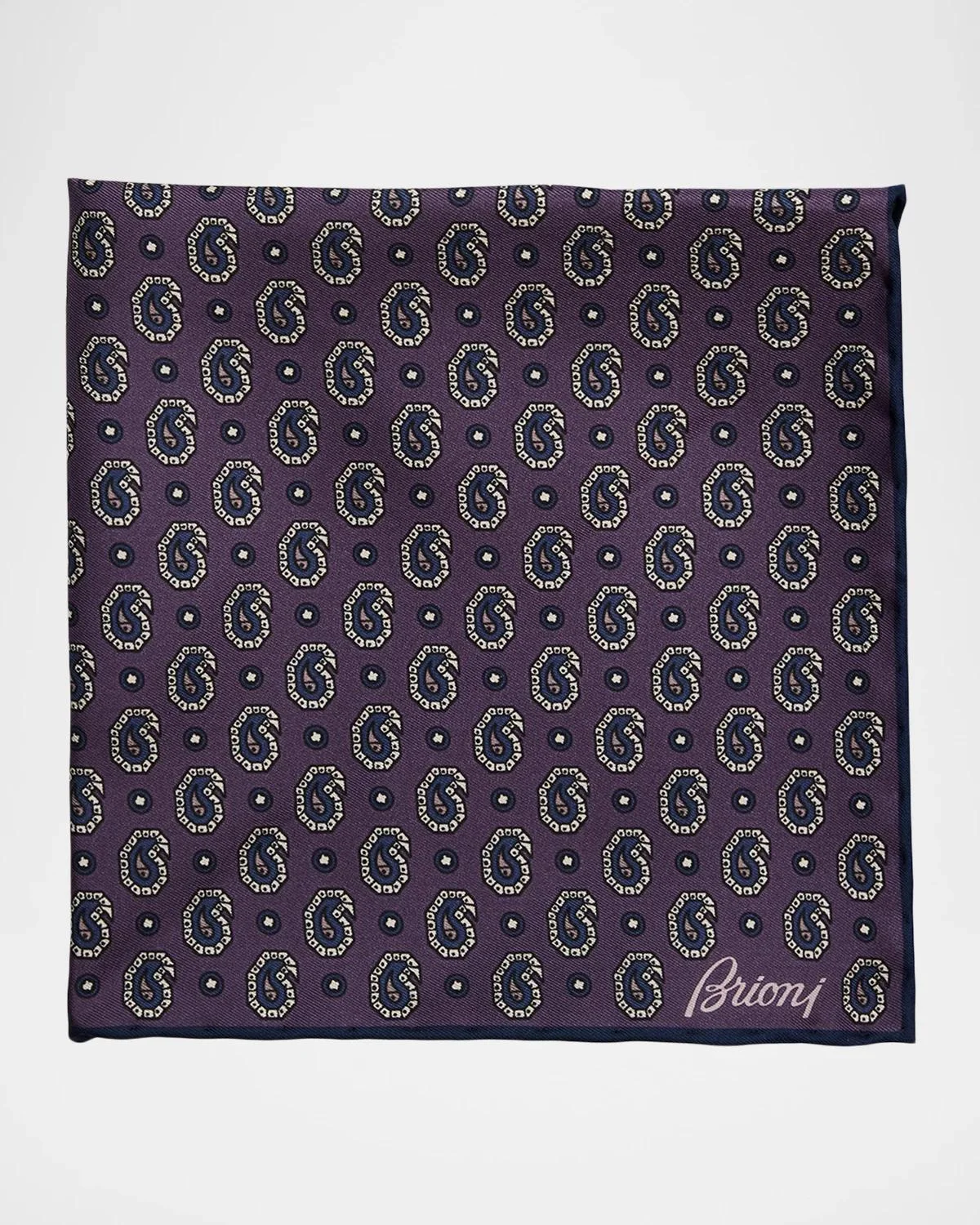Men's Hand-Rolled Paisley Silk Pocket Square - 1