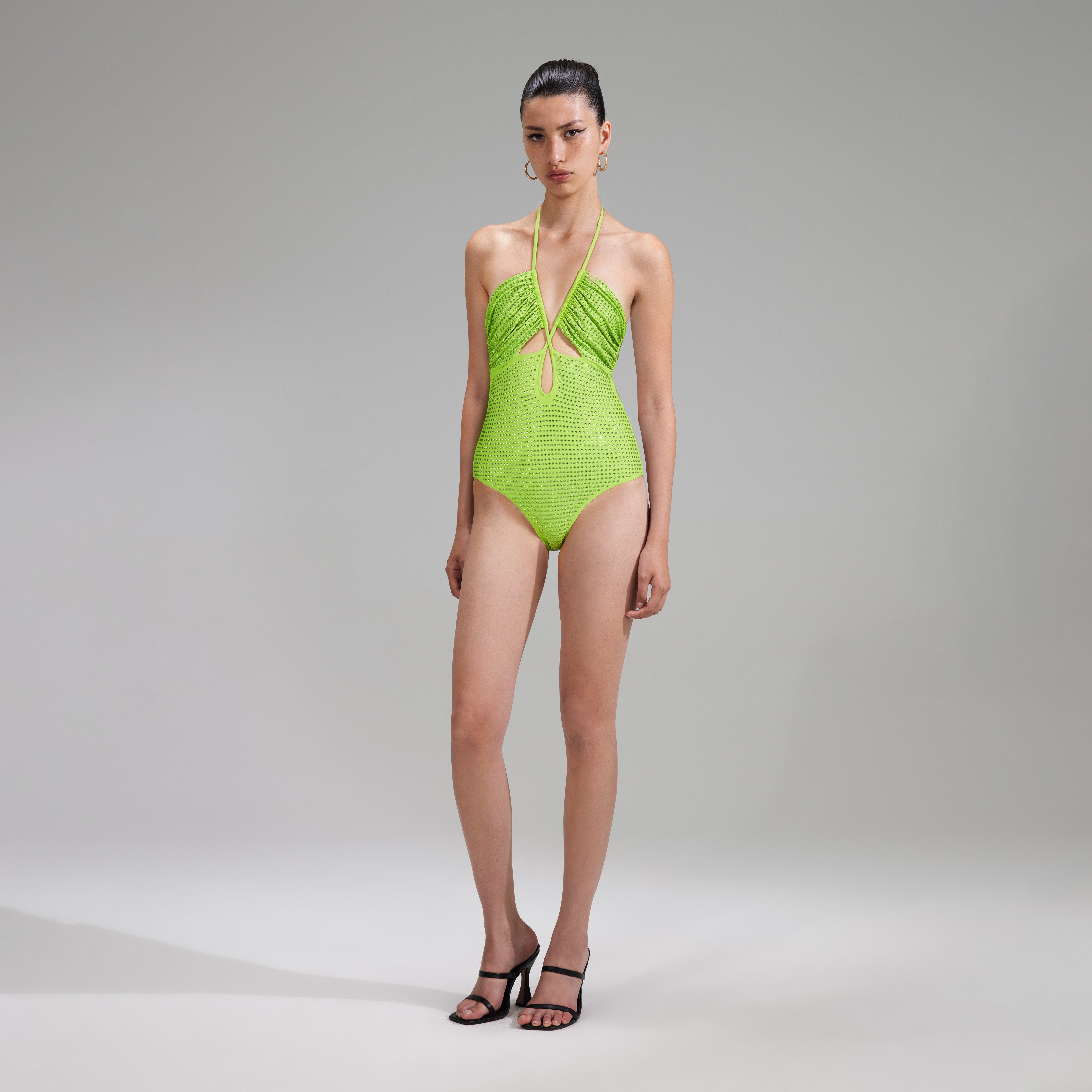 Green Rhinestone Strappy Swimsuit - 2