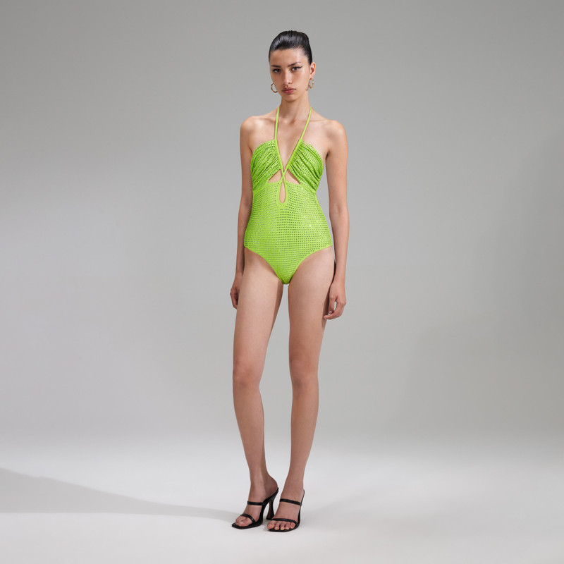 self-portrait Green Rhinestone Strappy Swimsuit outlook