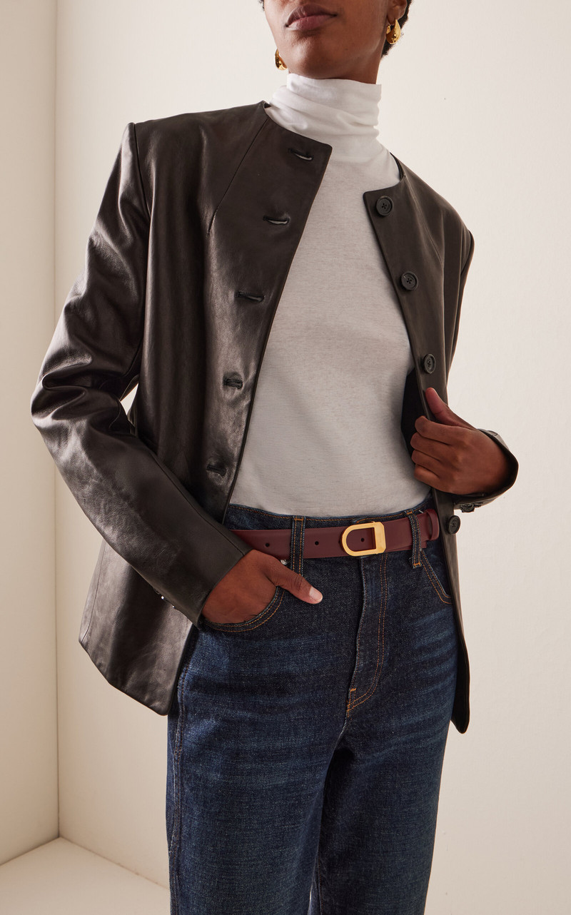 KHAITE Saddle Leather Belt burgundy outlook