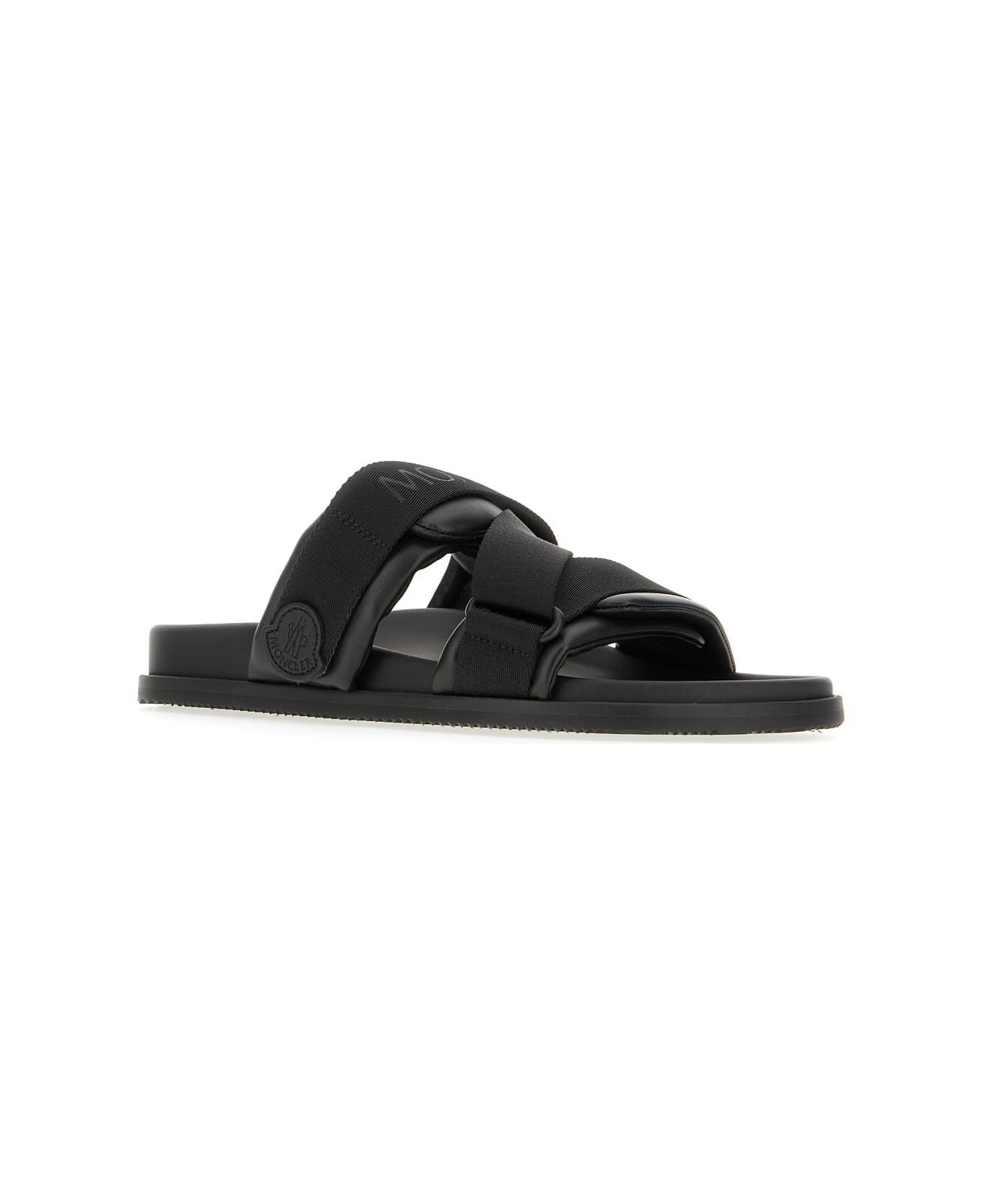 Black Leather And Fabric Sandals - 2