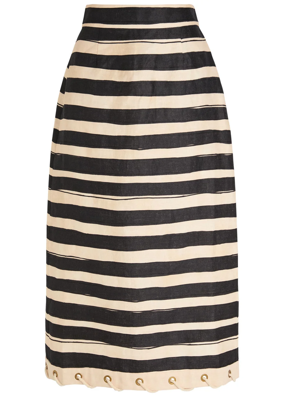 Zimmermann Rebellion Striped Linen Midi Skirt - 1