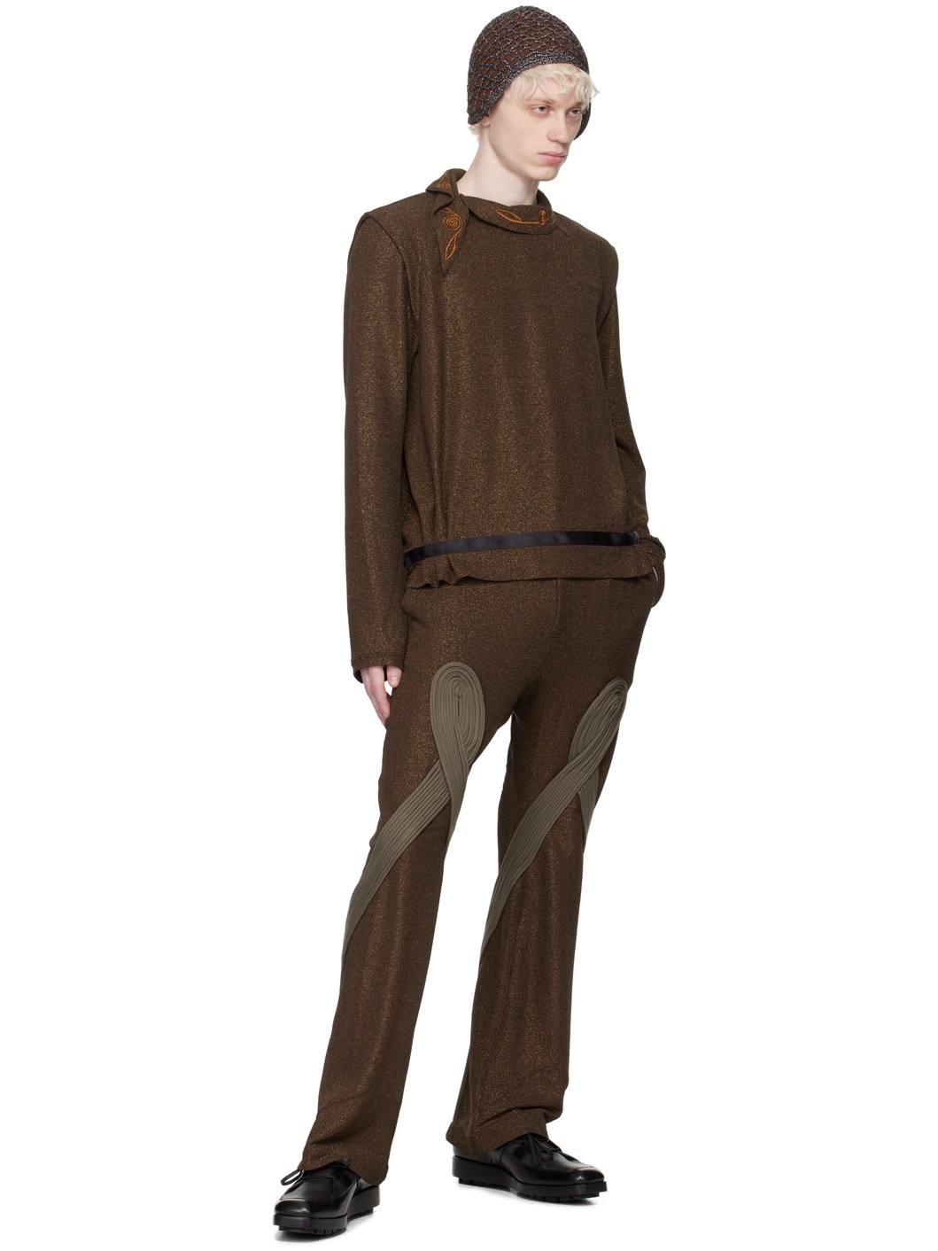 Brown Wrapped Collar Sweater - 4