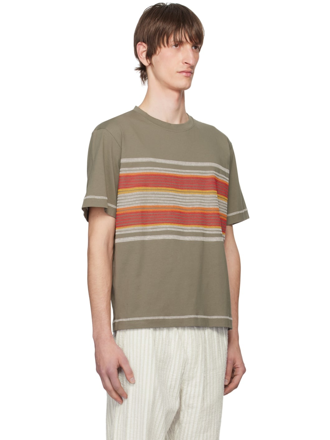 Khaki Flatlock Stripe T-Shirt - 2