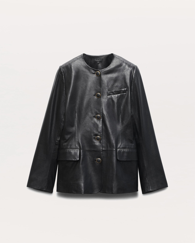 Bartlet Collarless Lamb Leather Blazer 1