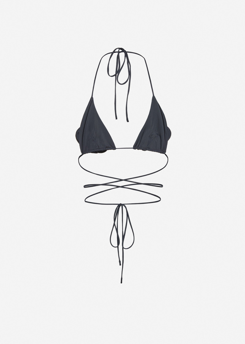 Floral strappy triangle bikini top in grey 2