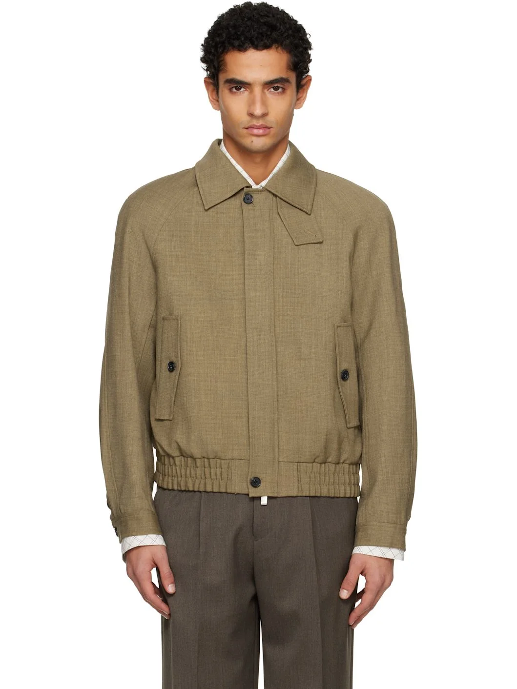 Tan Wool Oversized Blouson Jacket - 1