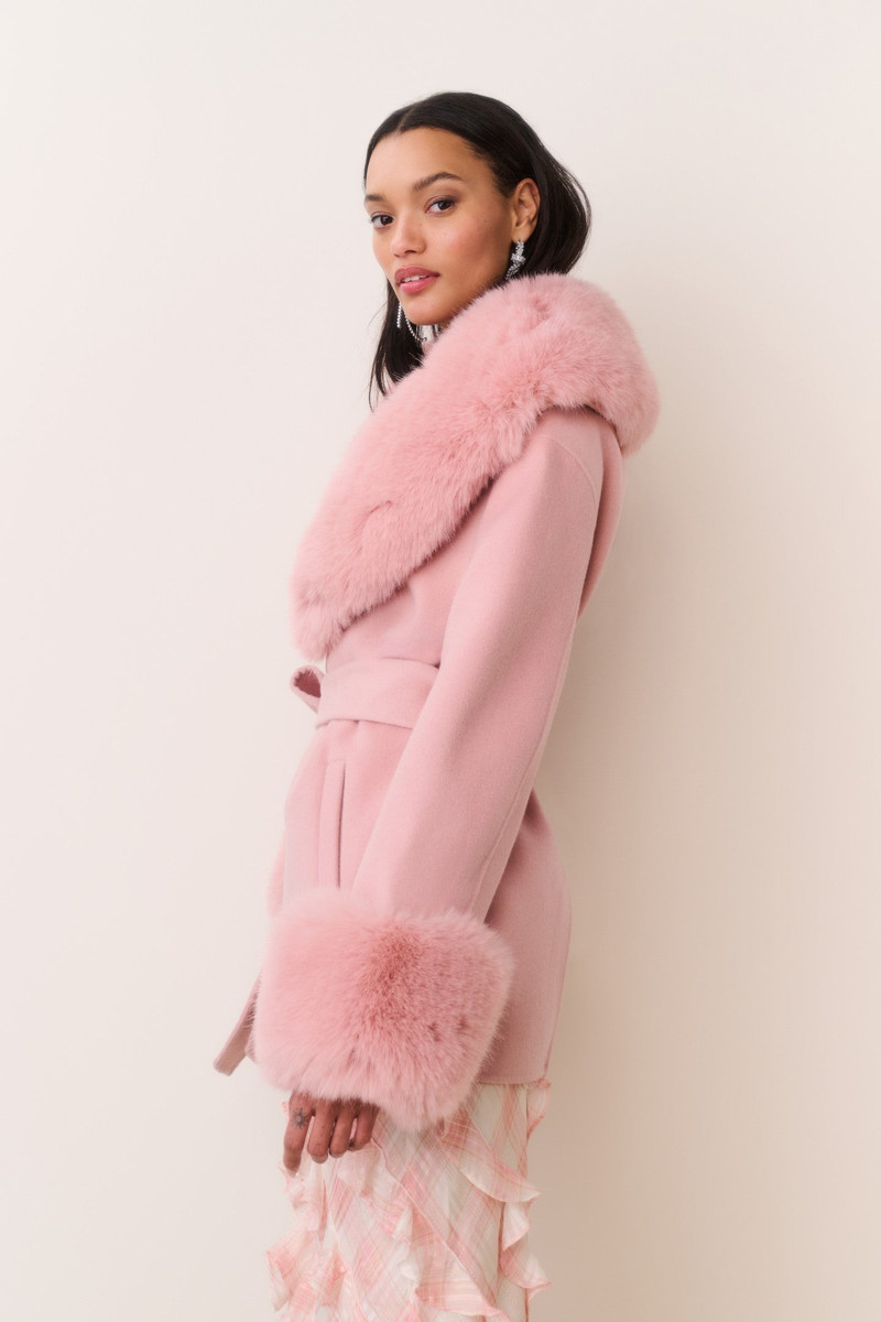 Rosen Faux Fur Wool Wrap Coat 4